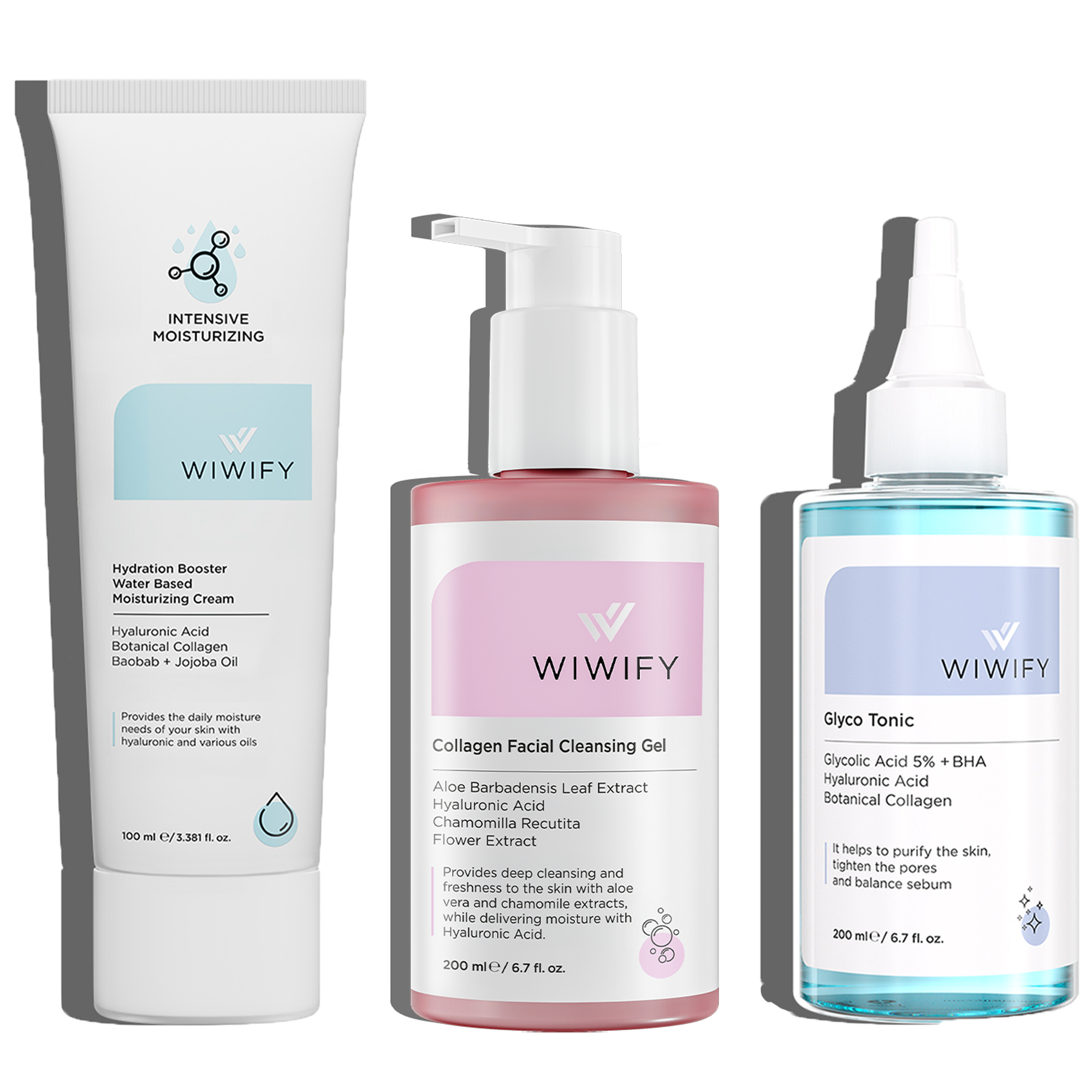 Günlük Bakım İçin Nemlendirici, Yüz Temizleme Jeli ve Tonik Cilt Bakım Seti