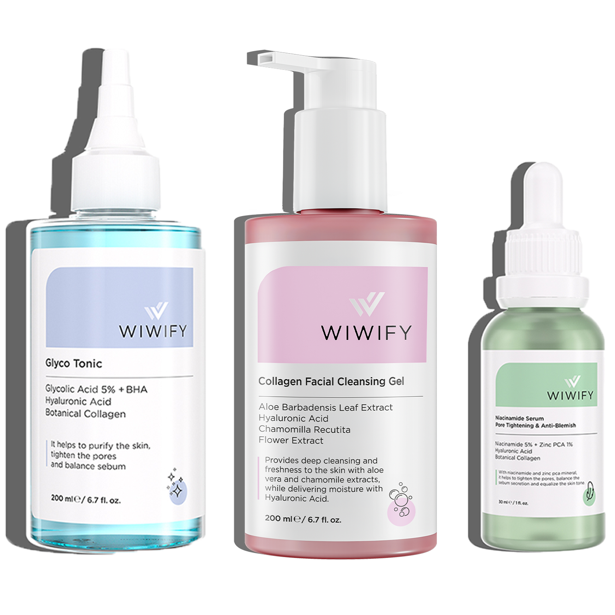 Sivilce ve Siyah Nokta Karşıtı Yüz Temizleme Jeli, Tonik ve Niacinamide Serum Seti