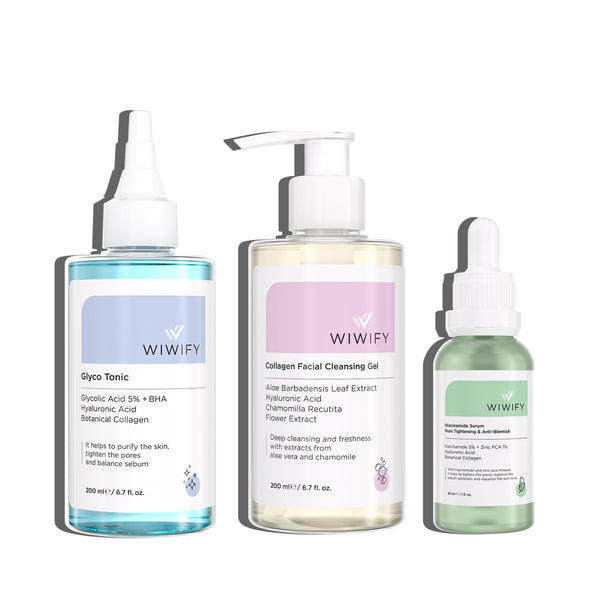 Sivilce ve Siyah Nokta Karşıtı Yüz Temizleme Jeli, Tonik ve Niacinamide Serum Seti