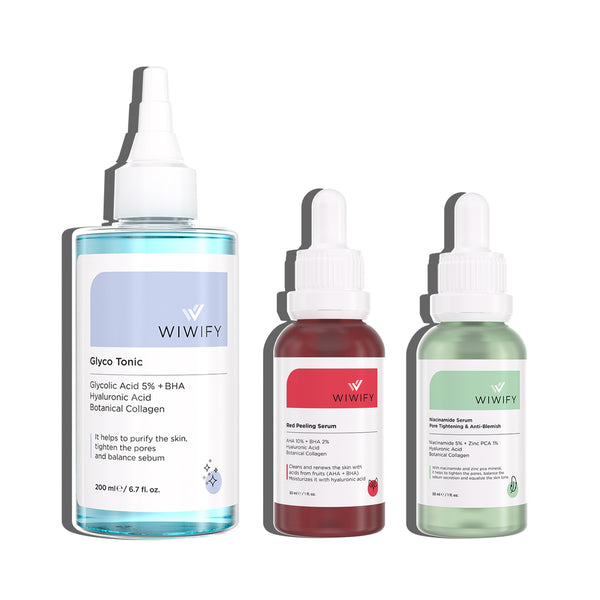 Yağlı ve Geniş Gözenekli Ciltler İçin Tonik, Red Peeling Serum, Niacinamide Serum Cilt Bakım Seti
