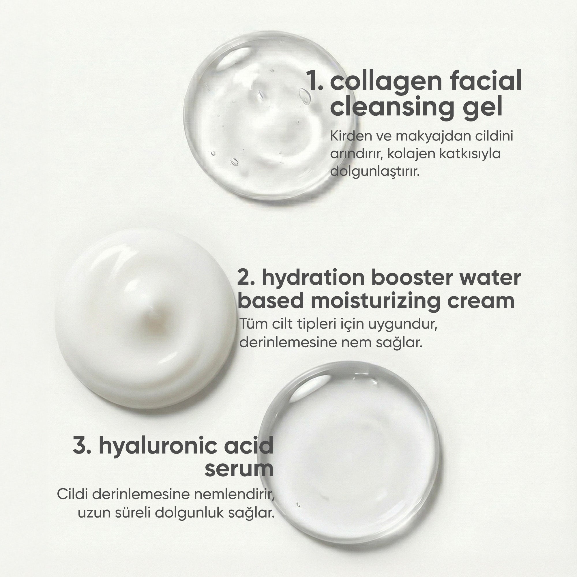 Hassas Ciltler İçin Yatıştırıcı Etkili Yüz Temizleme Jeli, Nemlendirici ve Hyaluronik Asit Serum Cilt Bakım Seti