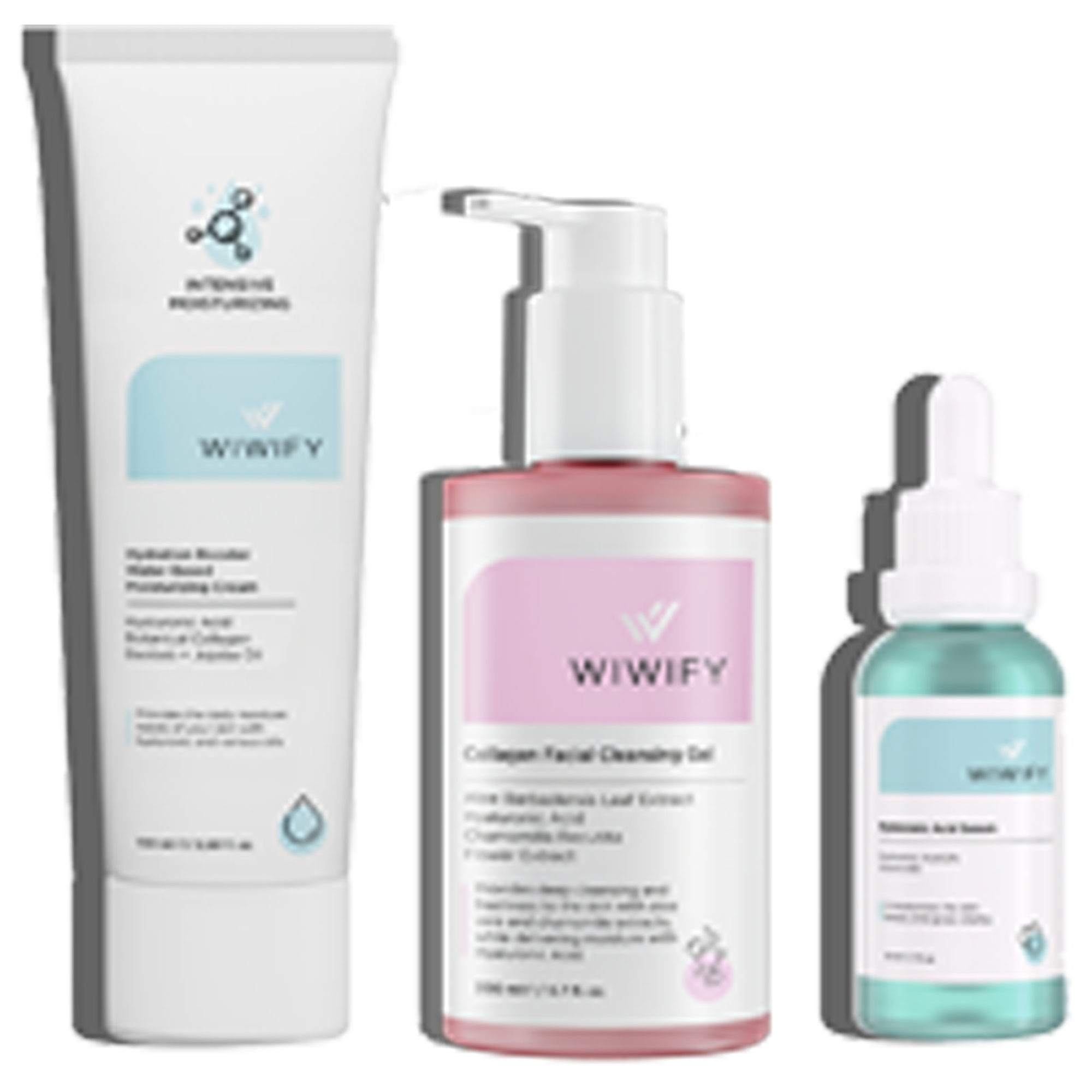 Hassas Ciltler İçin Yatıştırıcı Etkili Yüz Temizleme Jeli, Nemlendirici ve Hyaluronik Asit Serum Cilt Bakım Seti