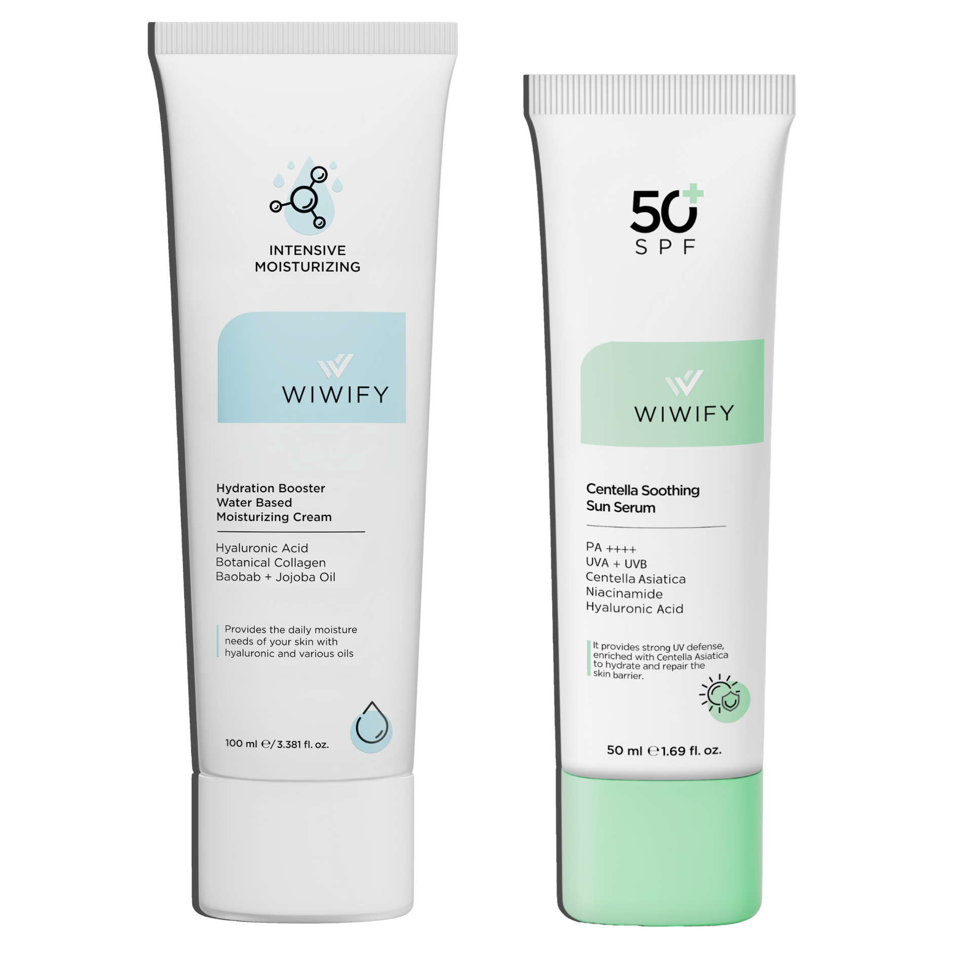Yoğun Nem & Yatıştırma Seti, Nemlendirici + Güneş Koruyucu | Centella Asiatica, Niacinamide, Baobab | Wiwify